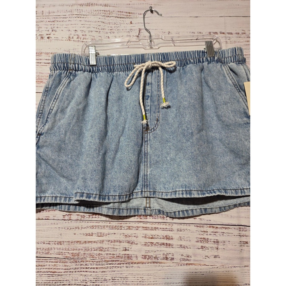 Universal Thread Womens XL Light Wash Denim Mini Skirt Elastic Drawstring Waist - Picture 4 of 8
